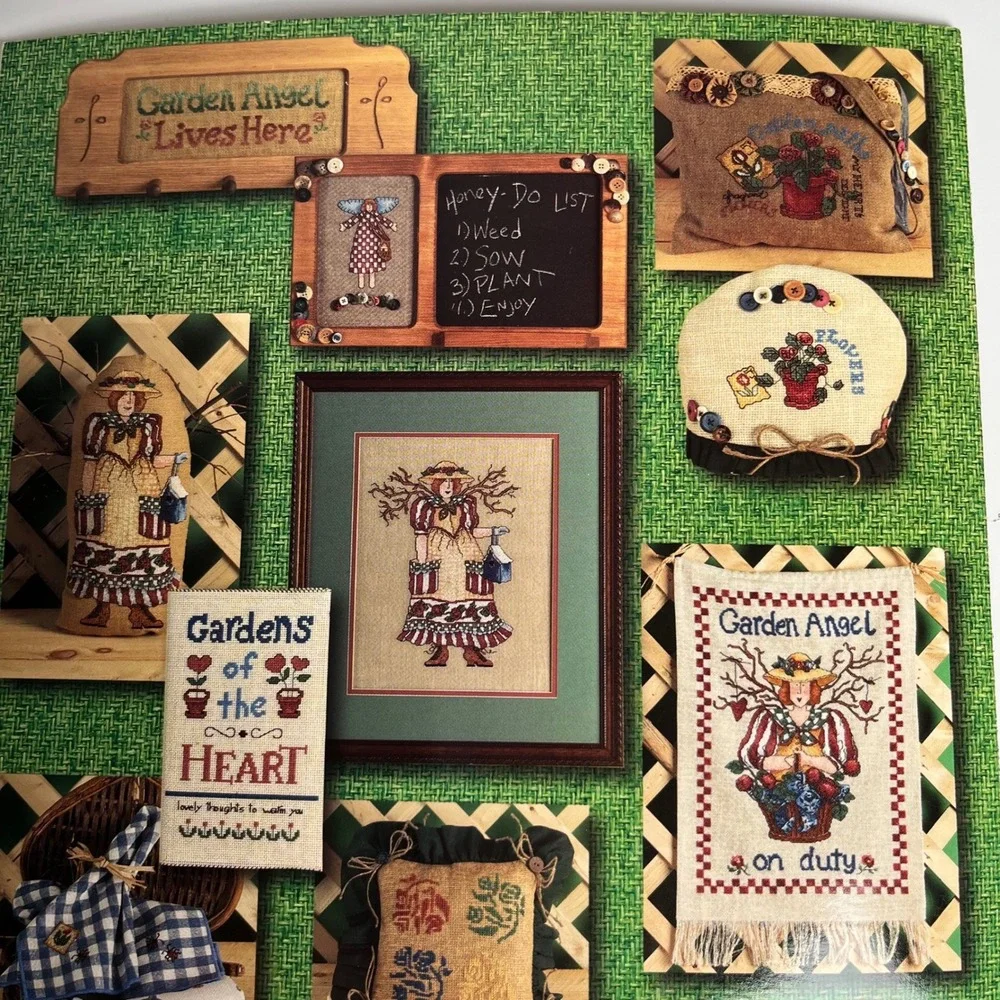 VTG Alma Lynne Gardening‎ Angel Cross Stitch Patterns Book Jeanette Crews 1997